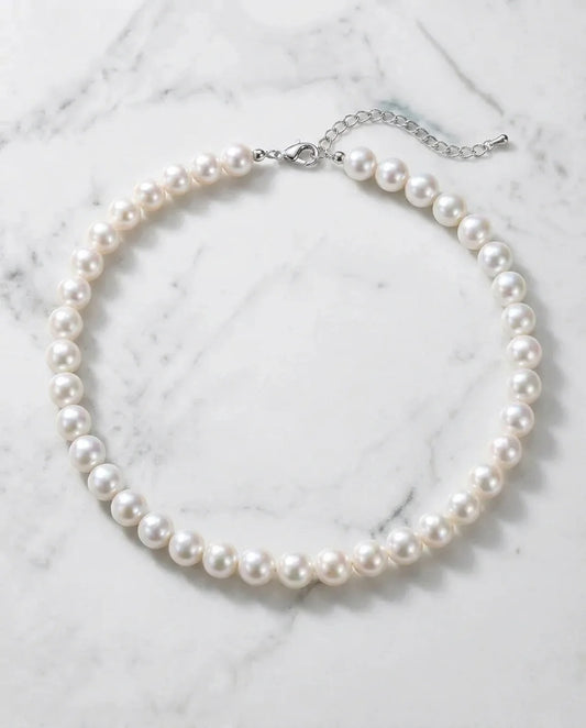 Collana girocollo in vera perla bianca