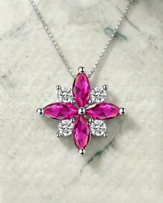 Ruby pink flower Necklace