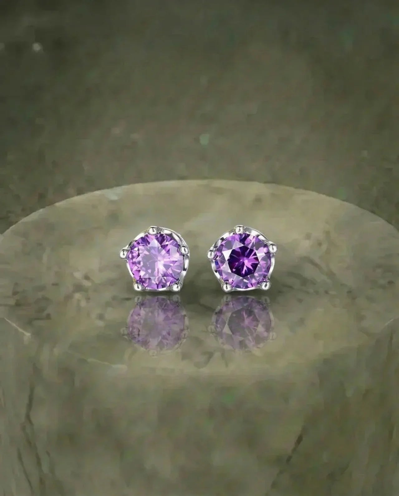 Round Amethyst Stud Earring