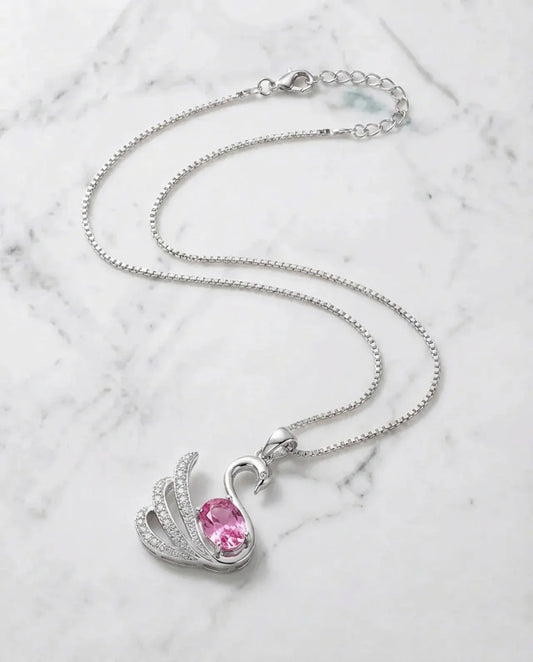 Natural Pink Topaz Swan Necklace