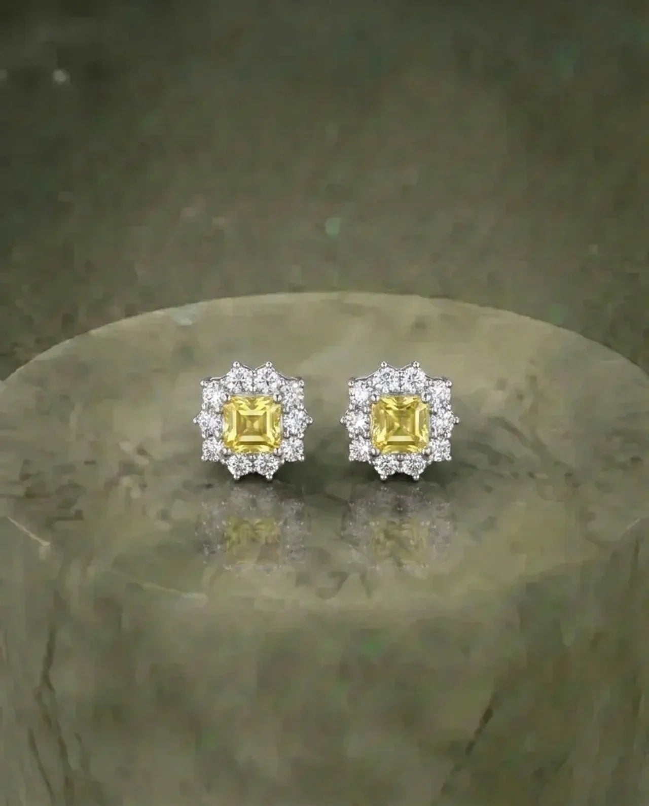 Real Light Lemon Topaz Diamond Earrings