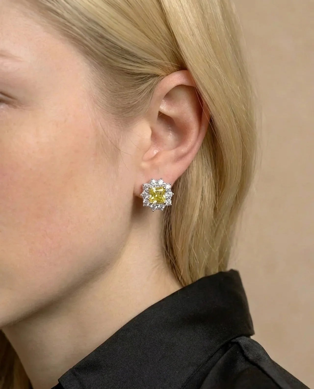 Real Light Lemon Topaz Diamond Earrings