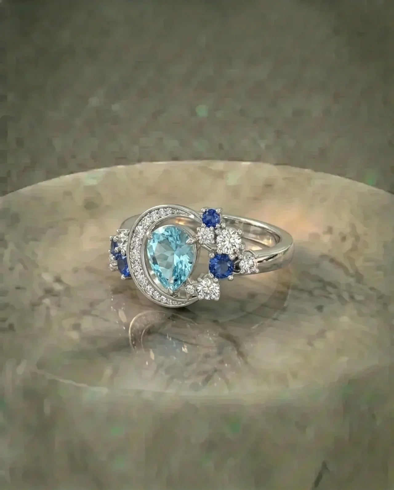 Echter Topas- und Saphir-Mondring