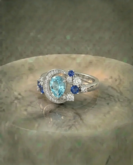 Real Topaz and Sapphire moon Ring