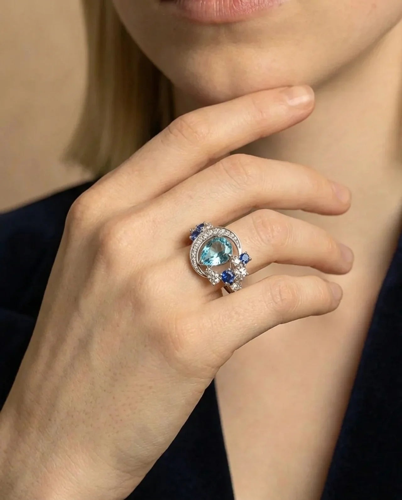 Echter Topas- und Saphir-Mondring