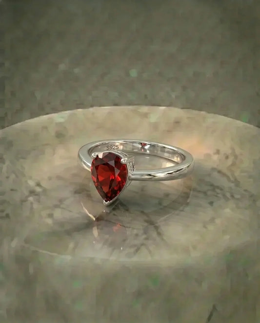 Real Garnet Pear Ring