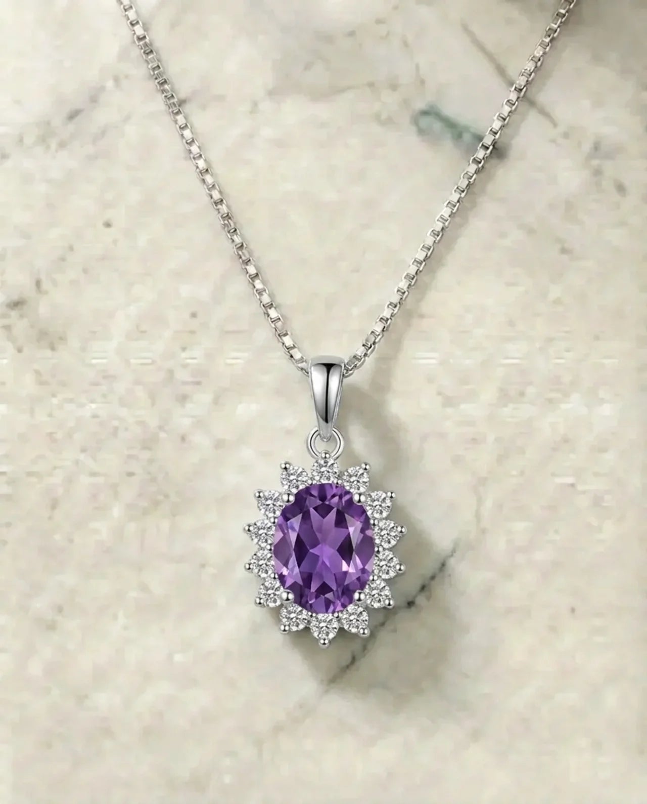 Natural Amethyst Diamond Necklace