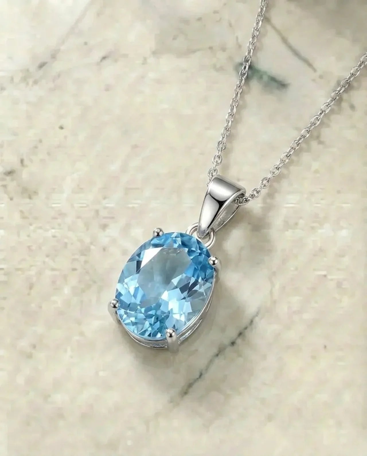 Natural Light Blue Oval Topaz Necklace
