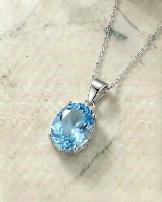 Natural Light Blue Oval Topaz Necklace
