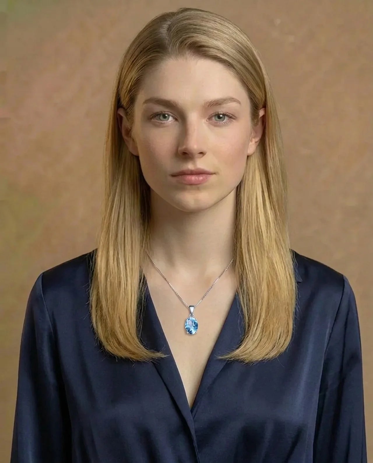 Natural Light Blue Oval Topaz Necklace