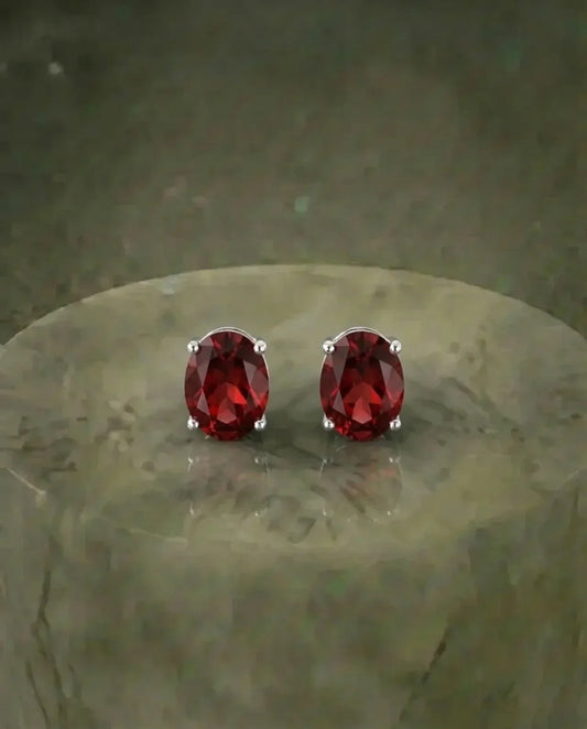 Natural Garnet Stud Earring