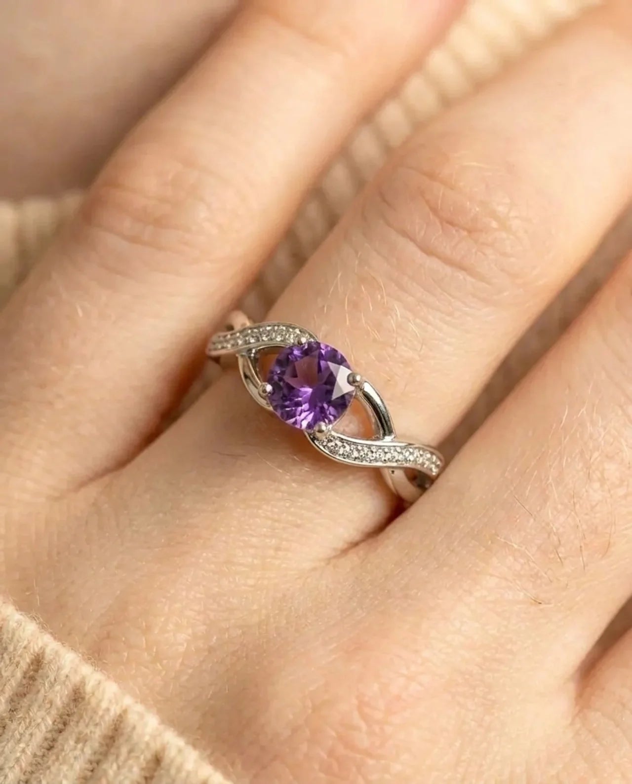 Real Amethyst Infinity Ring