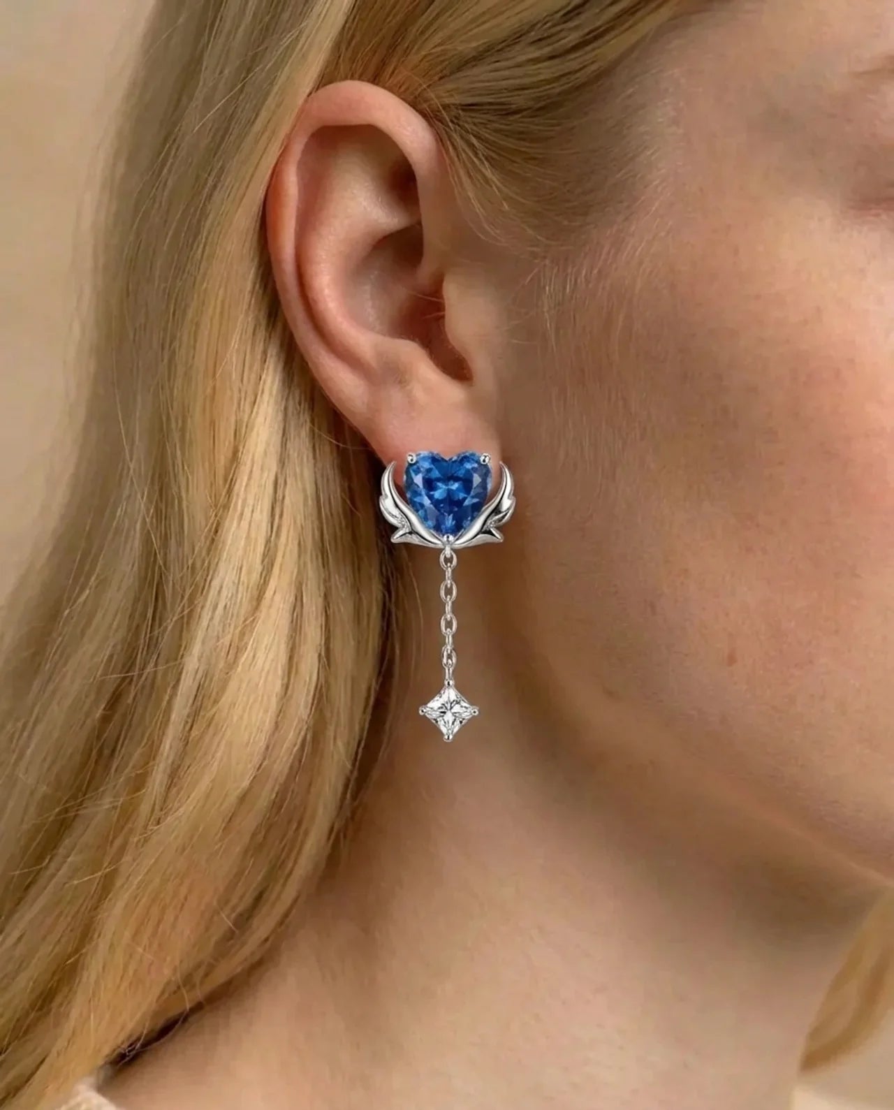 Boucles d'Oreilles Tige Saphir Bleu Simulé