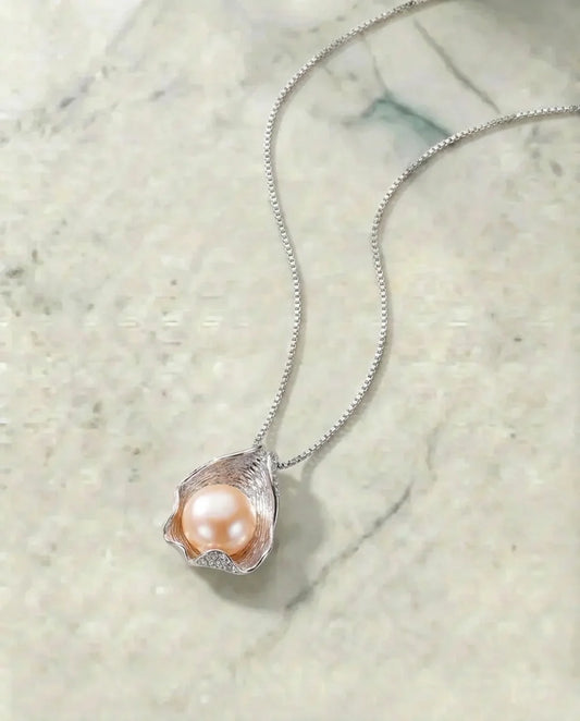 Real Pink Pearl Necklace with Shell