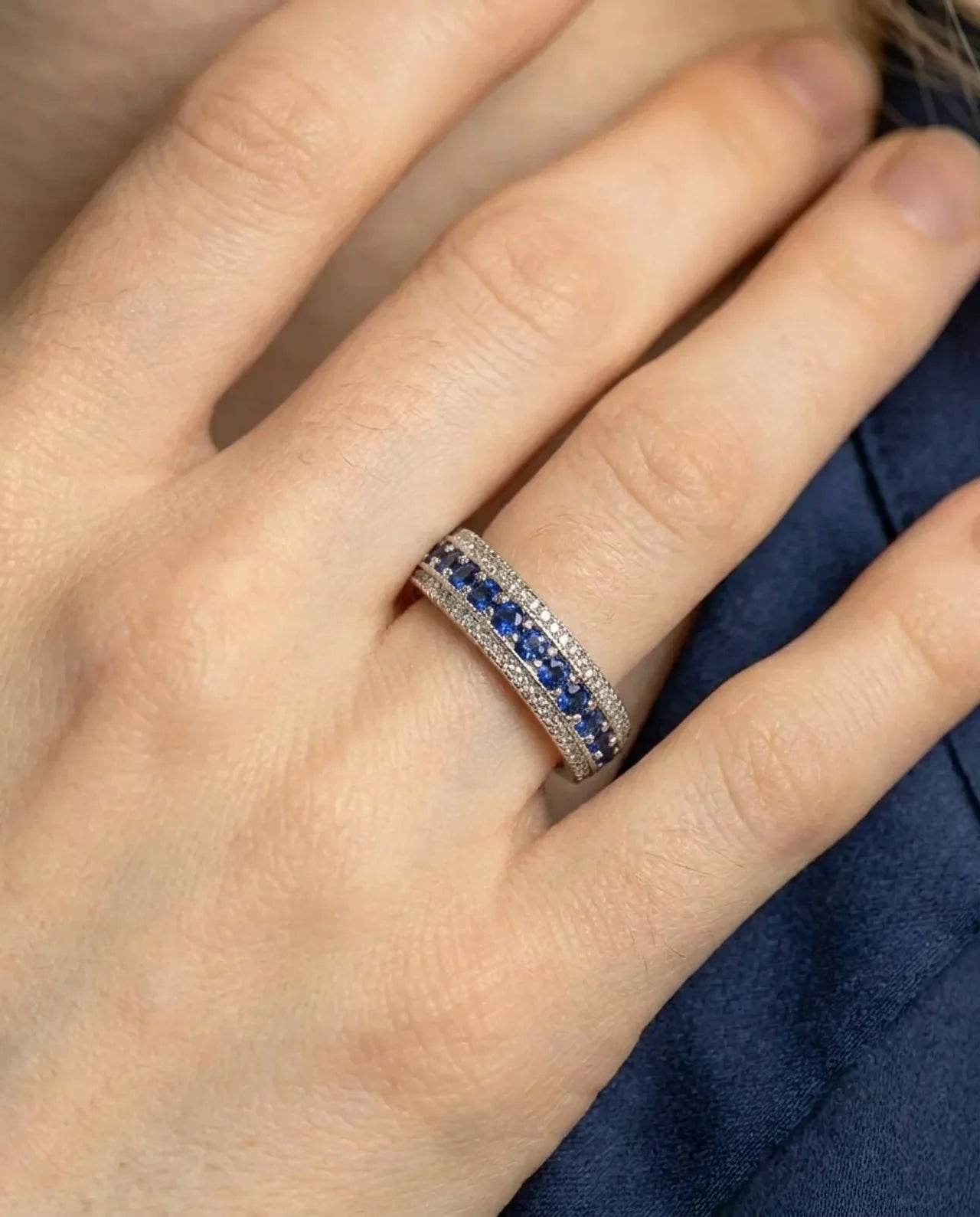 Real Blue Sapphire Band Sormus