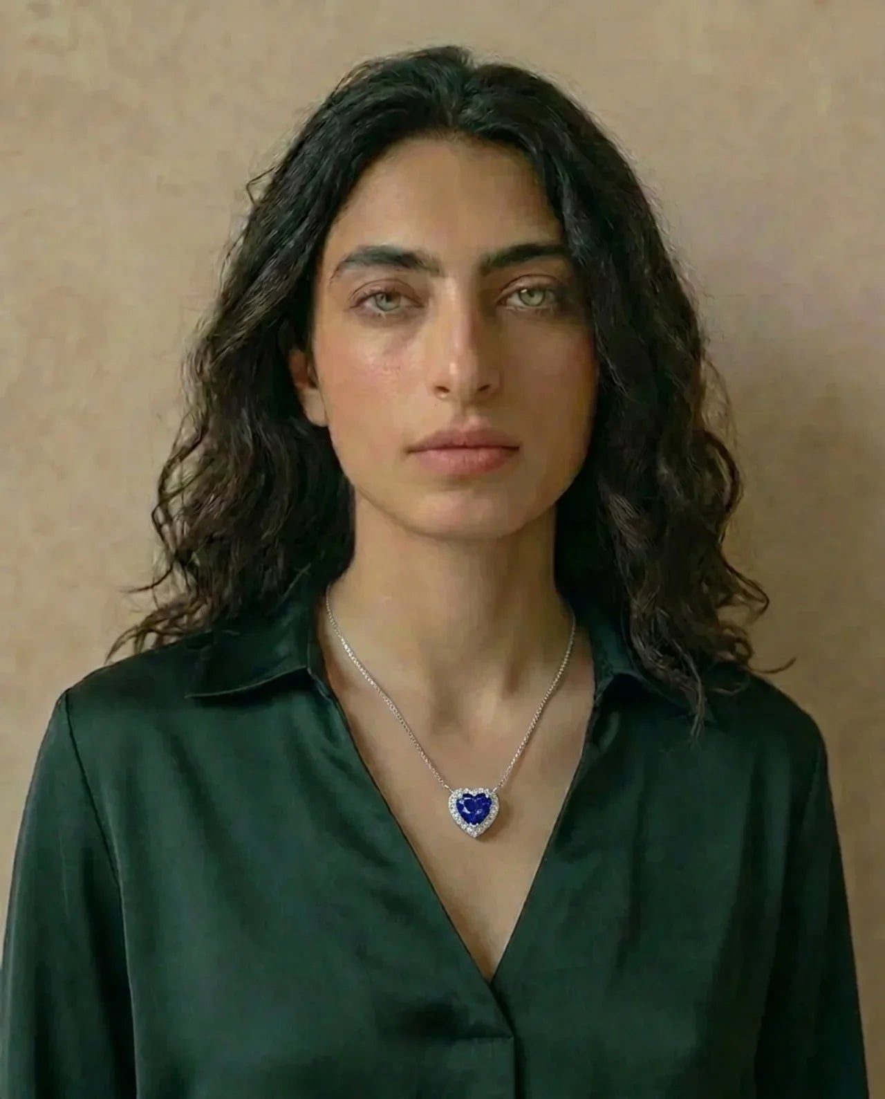 Collar con corazón de zafiro y diamantes