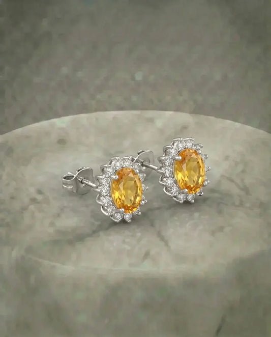Naturlige citrin ørestikker med simuleret diamant