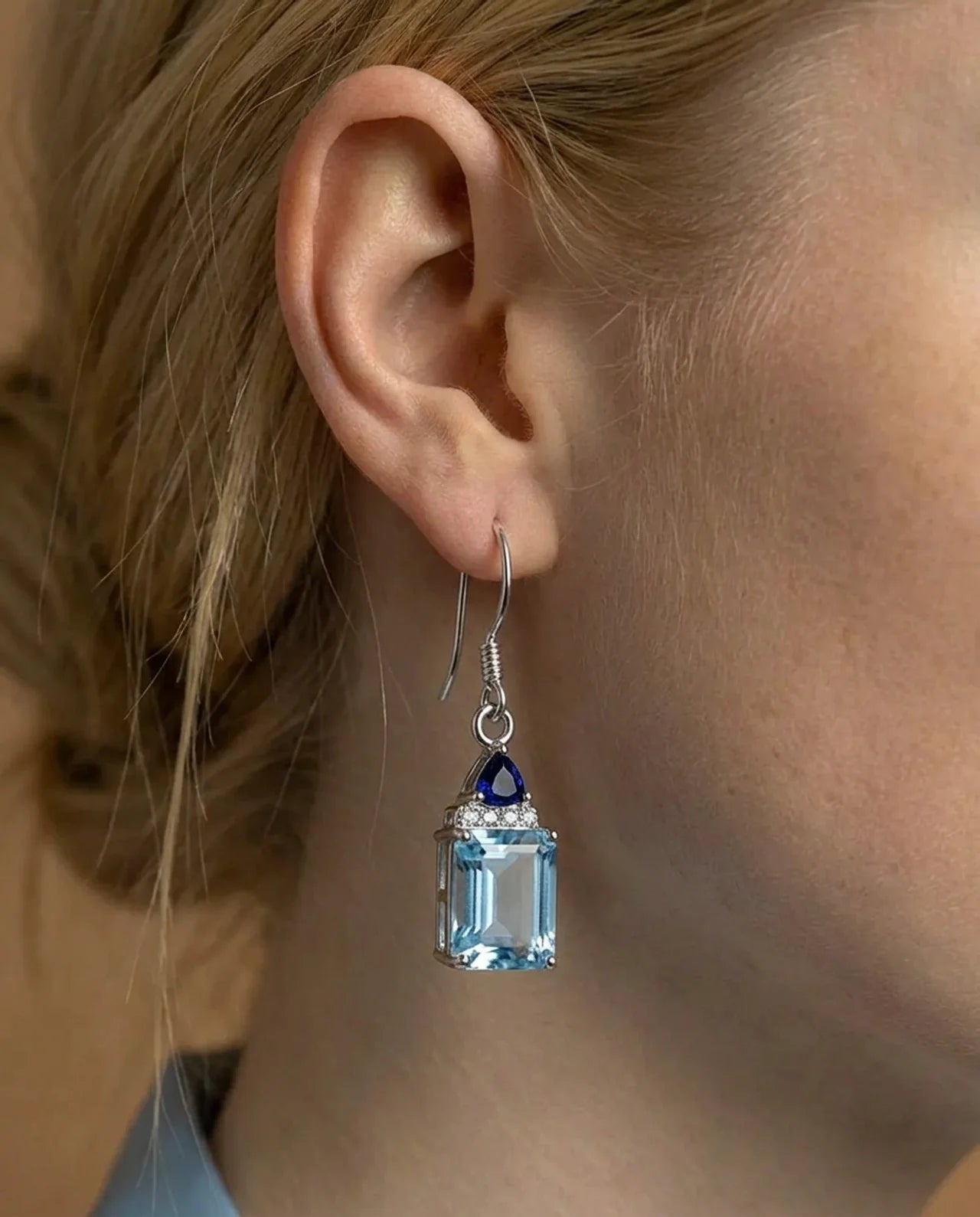 Natural Sky Blue Topaz Earrings