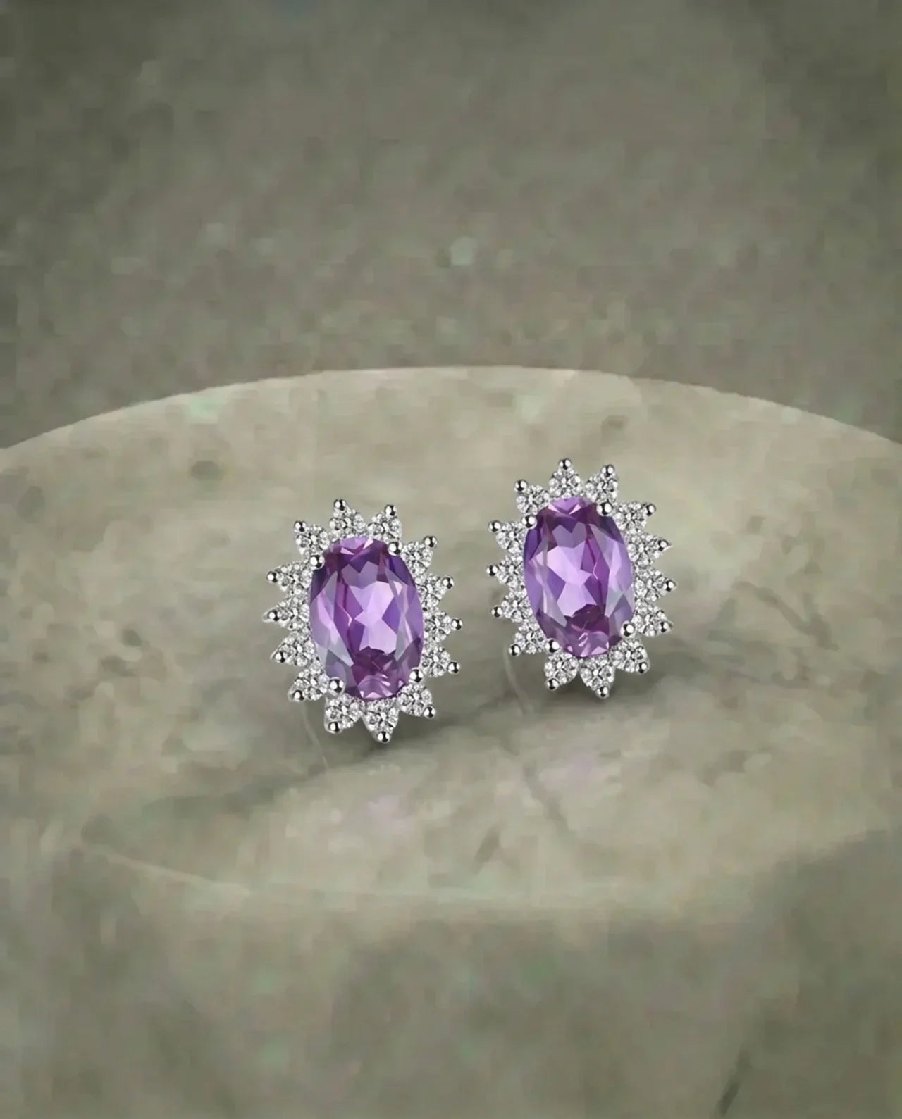 Natural amethyst Diamond Earrings