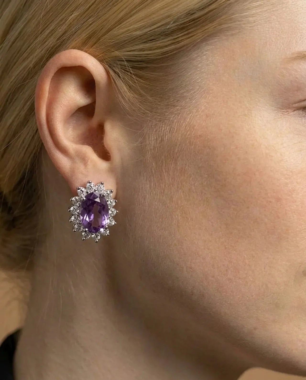 Natural amethyst Diamond Earrings