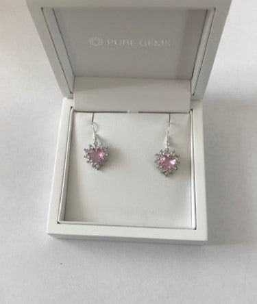 Made pink topaz Heart shaped earrings