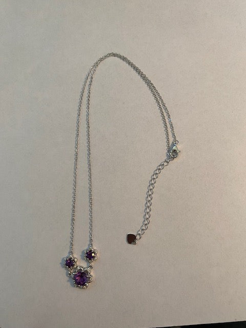 Amethyst-Coloured Three-Flower Necklace in 925 Sterling Silver