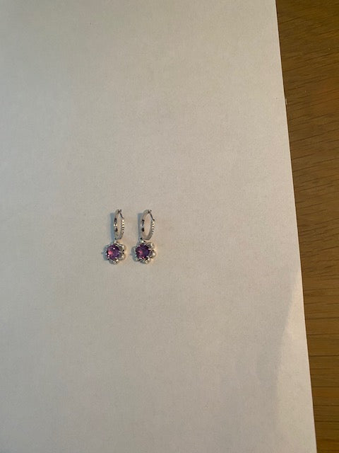 Amethyst-Coloured Flower Drop Earrings in 925 Sterling Silver