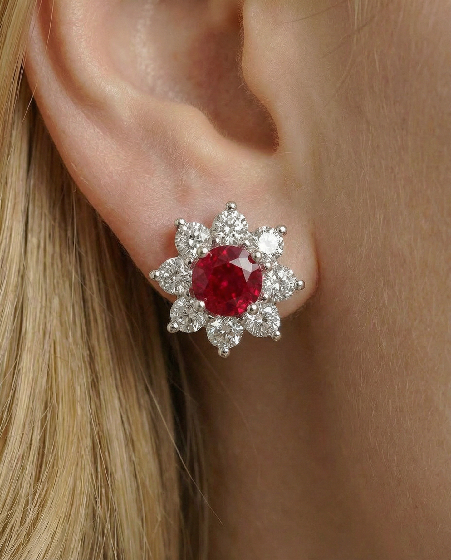 Red Ruby Flower Earrings