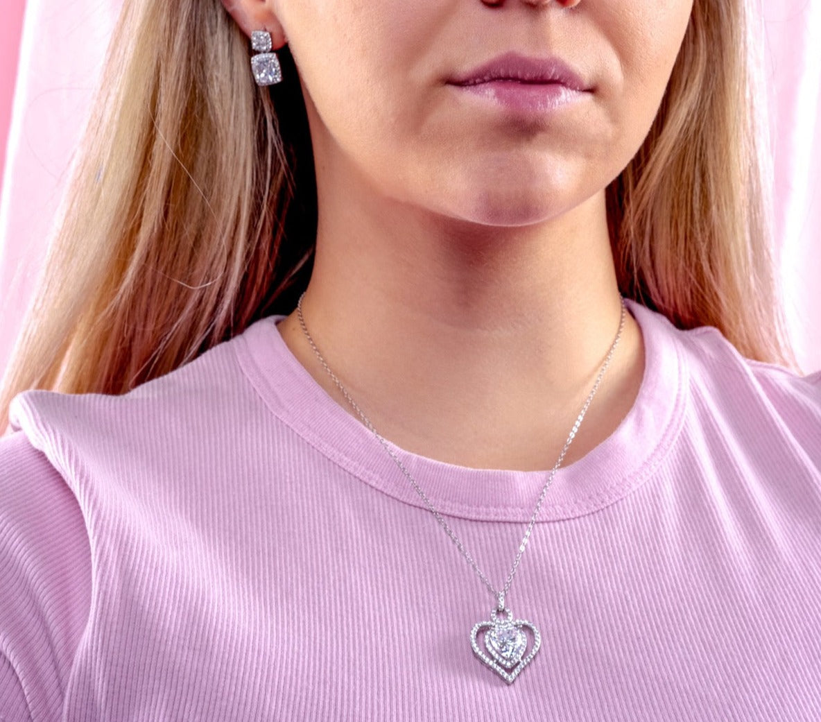 Simulated Diamond Large Heart Necklace