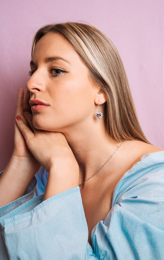 Made pink topaz Heart shaped earrings