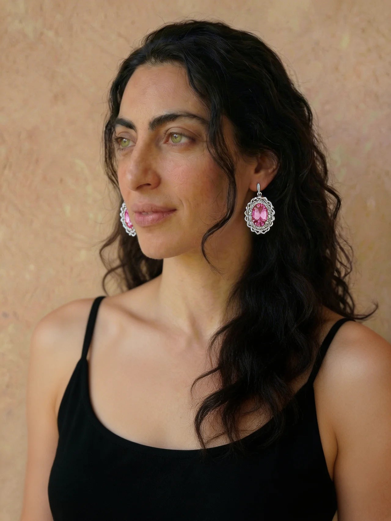 Pink Real topaz diamond earrings