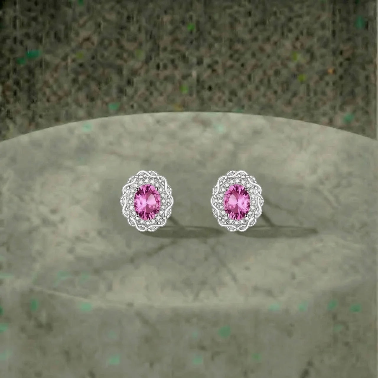 Pink Real topaz diamond earrings
