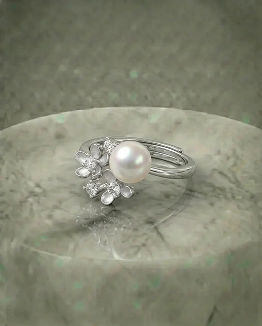 Real Pearl flower ring White