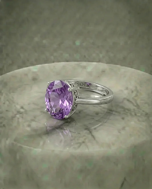 Real Oval Amethyst Ring