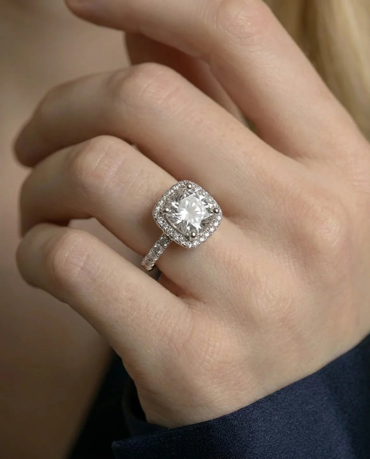 Simulated Diamond Cushion Ring