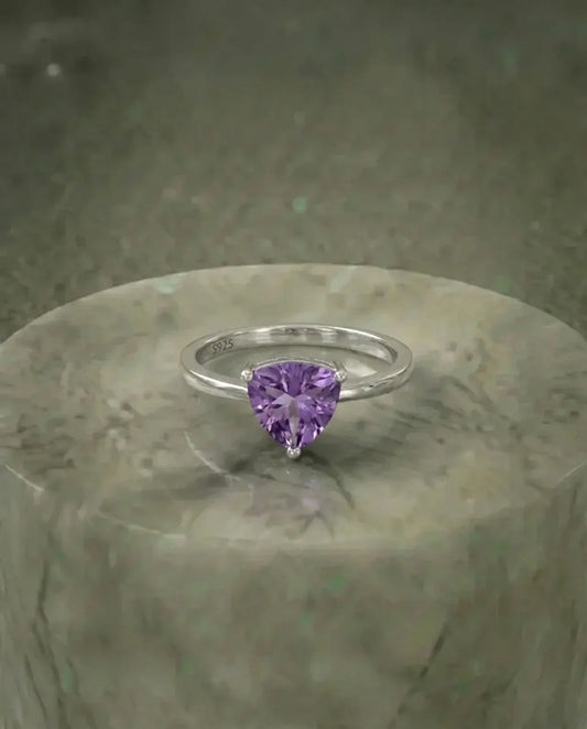 Real Amethyst Triangle Ring