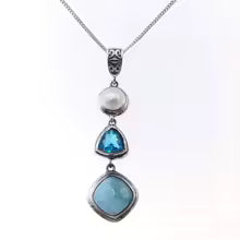Thrilogy Real Larimar Topaz Pearl Necklace