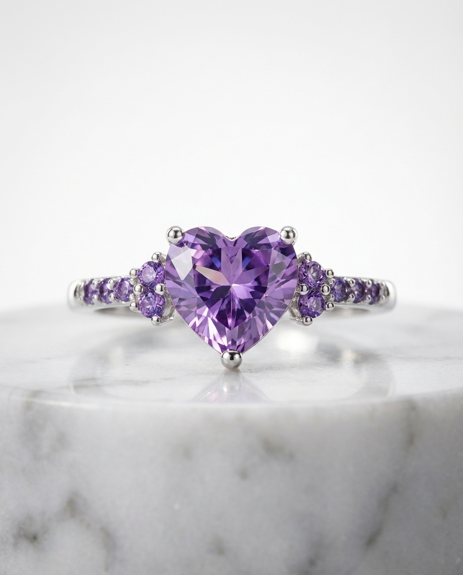 Real Amethyst Heart shaped Ring