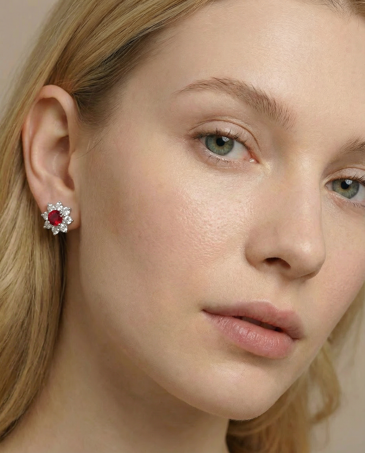 Red Ruby Flower Earrings