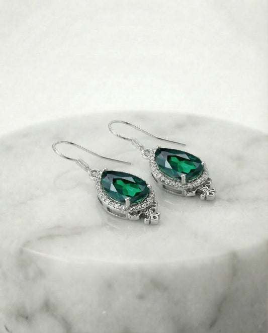 Made Emerald Pear Diamond Earrings