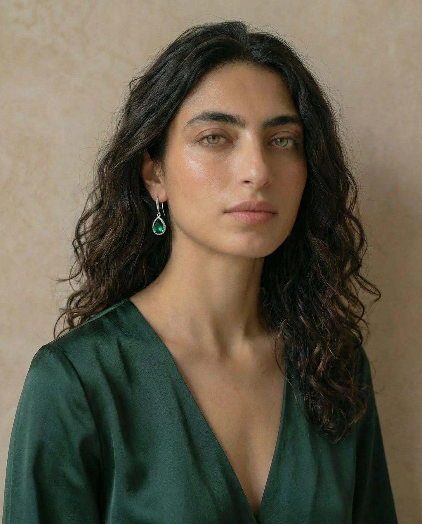 Made Emerald Pear Diamond Earrings