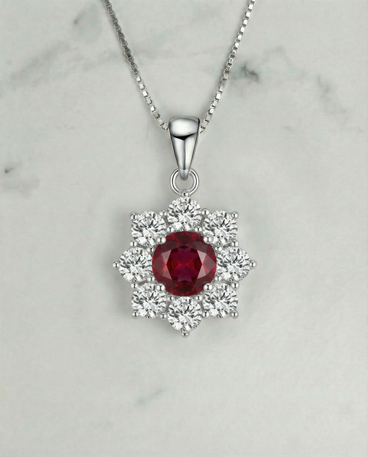 Red Ruby Flower Necklace