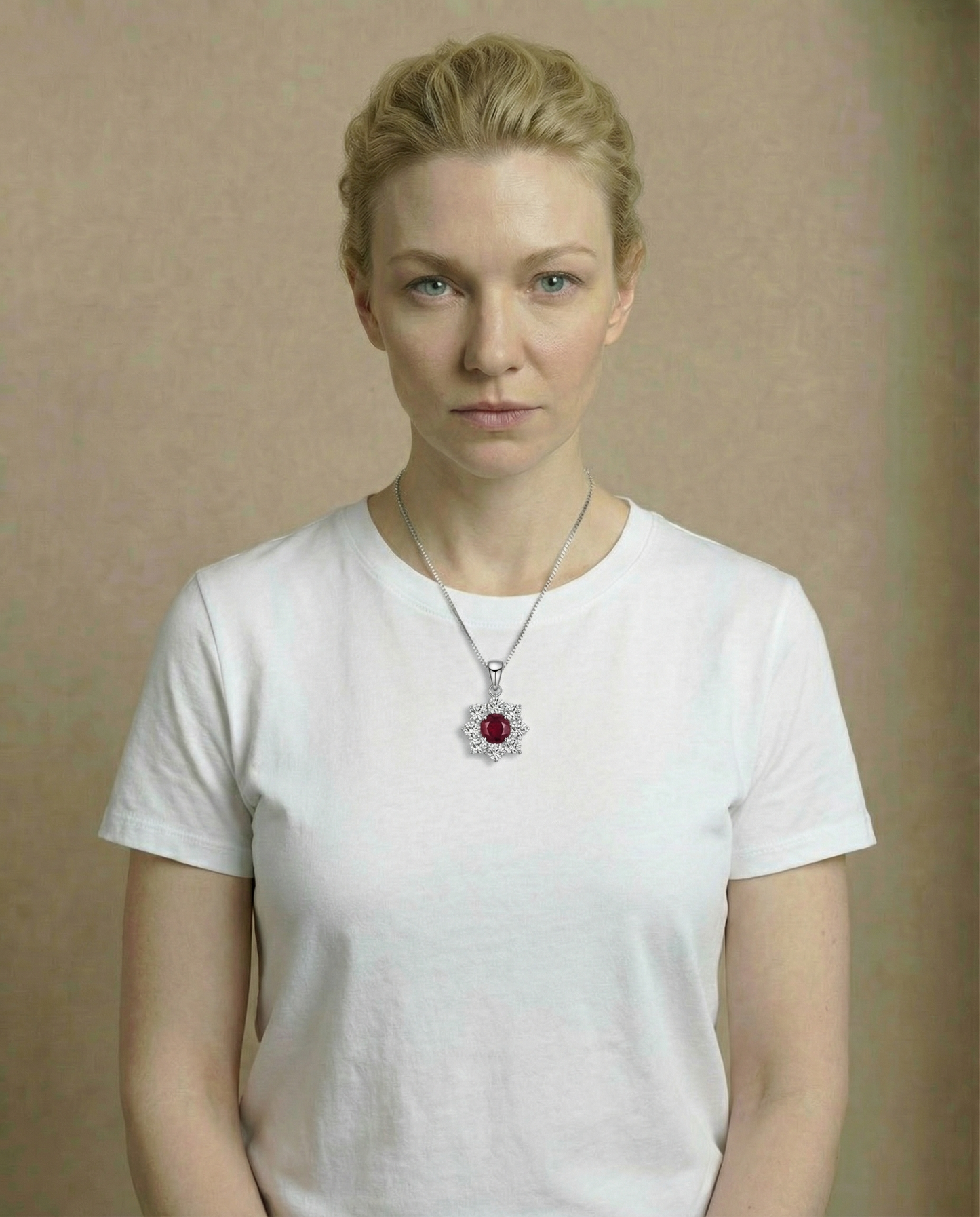 Collar de flores de rubí rojo