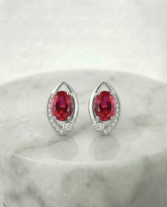 Ruby oval stone earrings