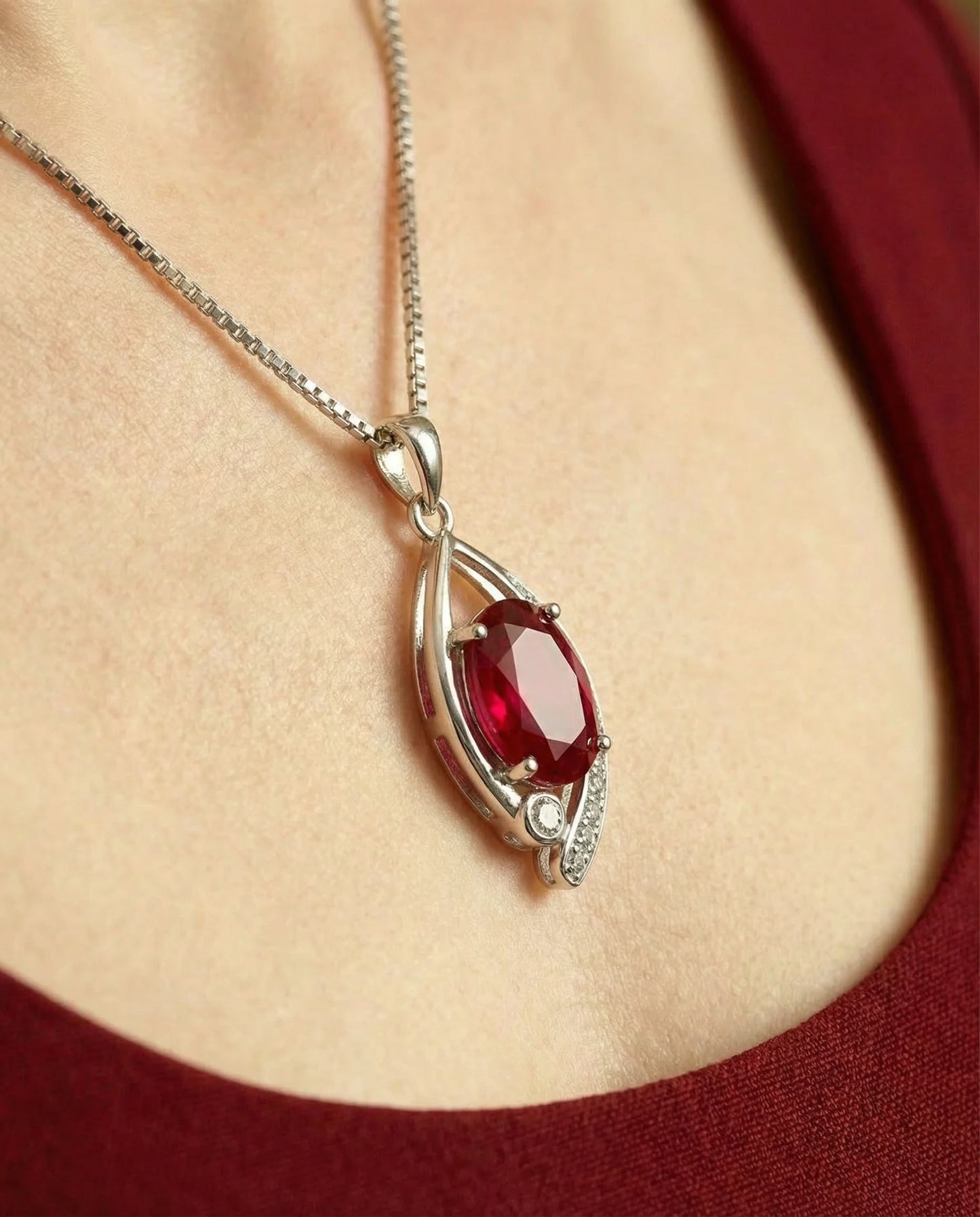 Collar de rubí rojo ovalado