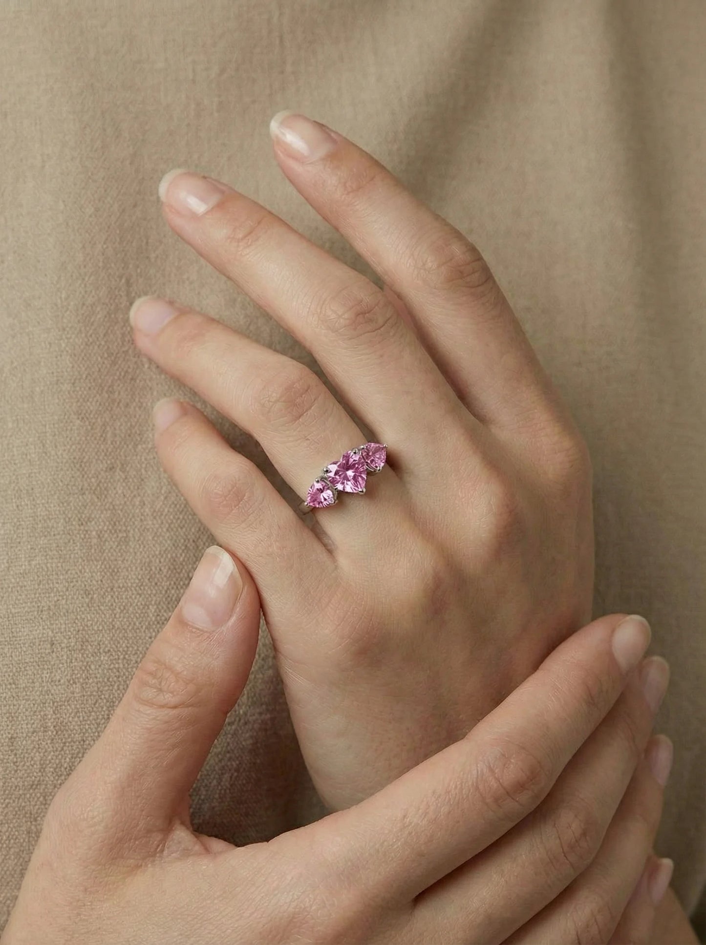 Pink made Topaz Triology Ring