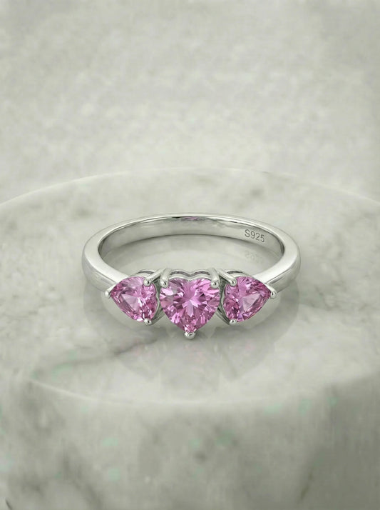 Pink made Topaz Triology Ring