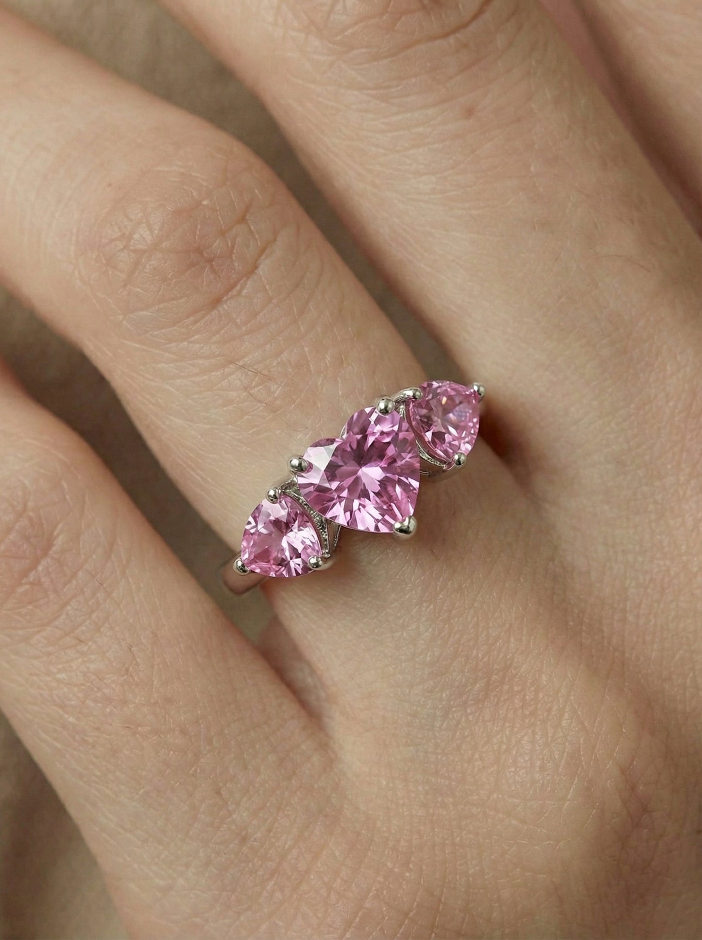 Pink made Topaz Triology Ring