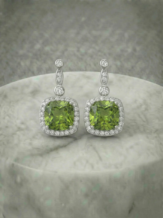 Natural Peridot and diamond Earrings