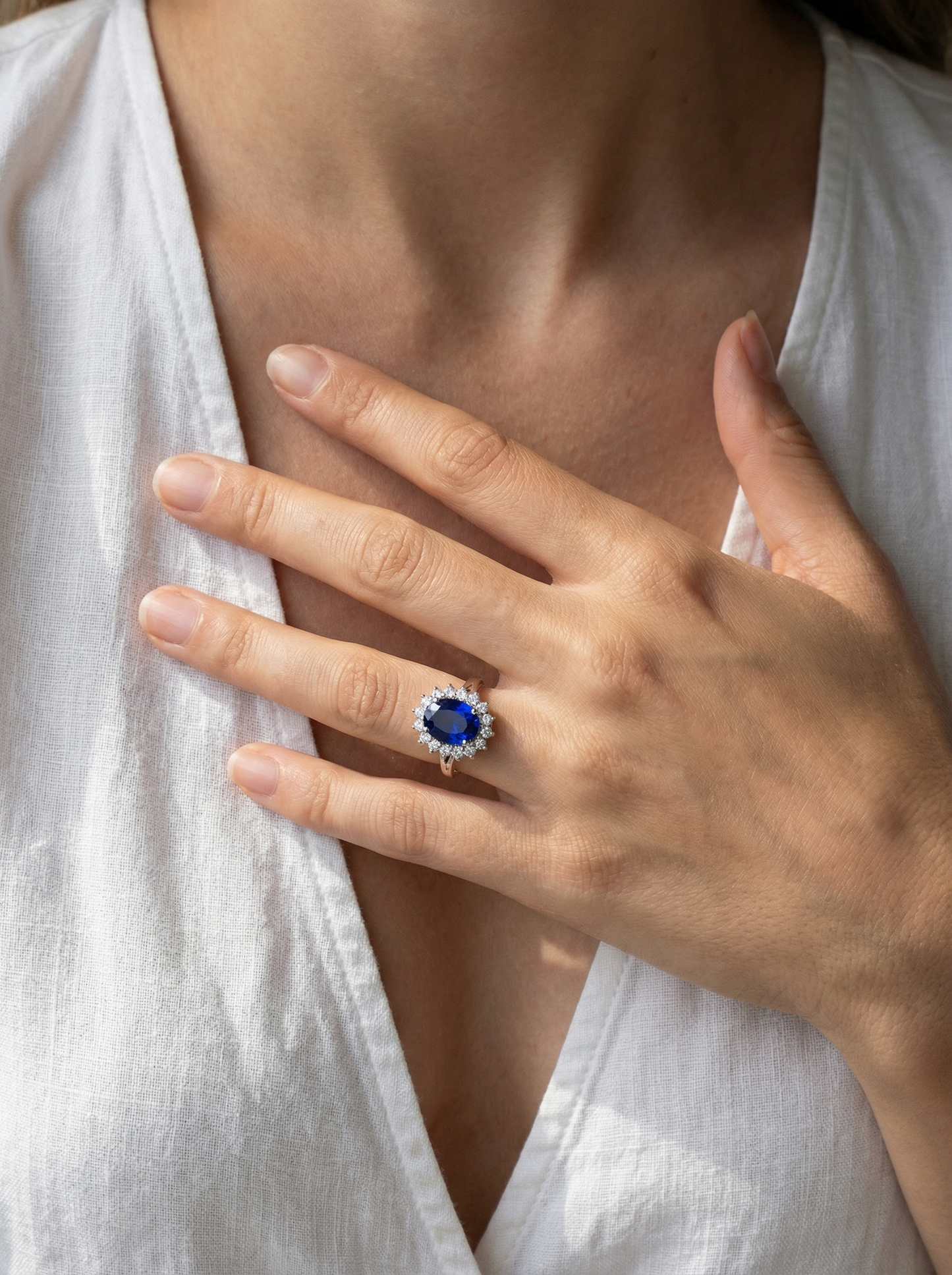 Real Sapphire and Simulated Diamond Ring